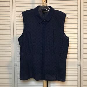 Liz Claiborne Career Embroidered Collared Sleeveless Blouse XL